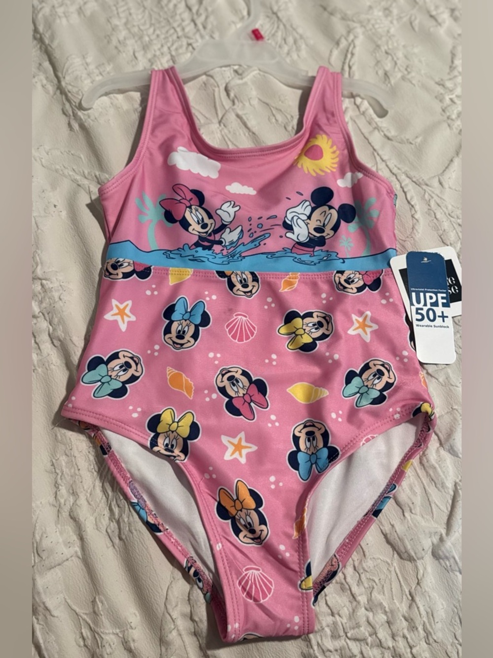 New Girls Disney Kids Pink Minnie Mouse One-Piece Swimsuit